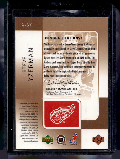 2000-01 Upper Deck SP Game Used Edition - Tools of the Game - Bronze Autographs  Steve Yzerman #A-SY /300