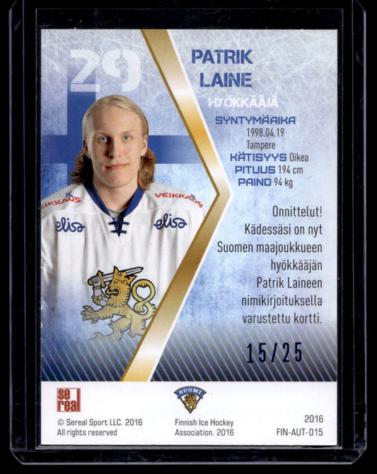 2016 Cereal Team Finland Autograph - Patrik Laine #FIN-AUT-015 /25