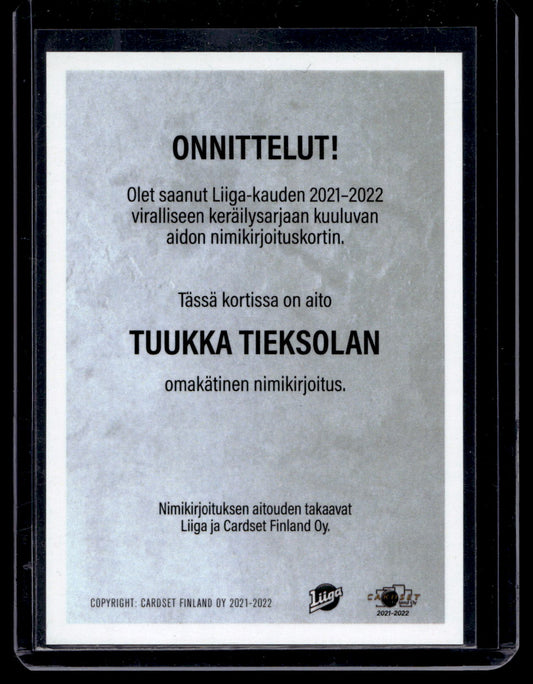 2021-22 Cardset Signature - Tuukka Tieksola /125