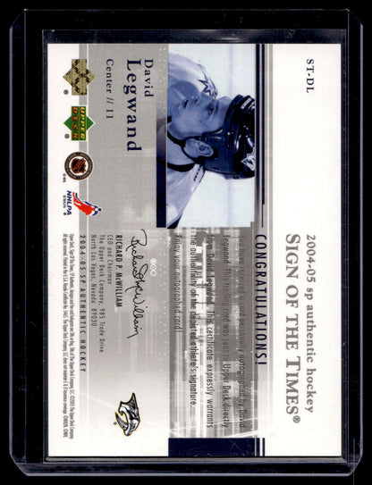 2004-05 Upper Deck SP Authentic - Sign of The Times - David Legwand #ST-DL