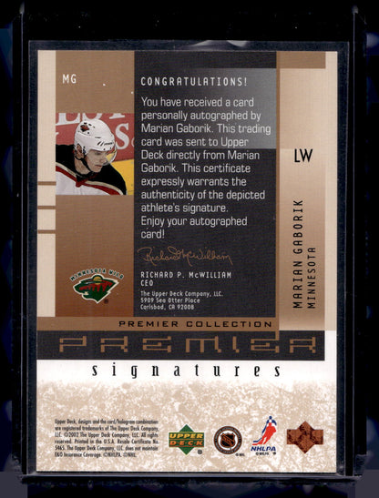 2001-02 Upper Deck Premier Collection - Premier Signatures - Marian Gaborik #MG