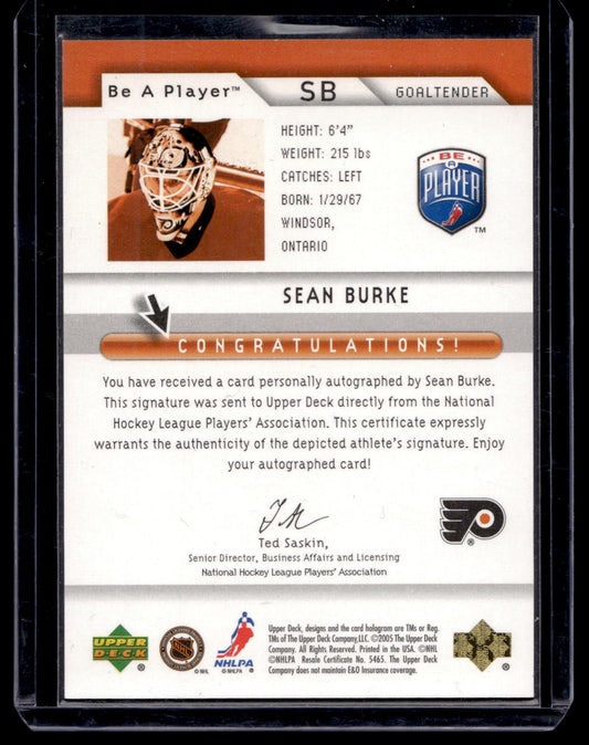 2005-06 Upper Deck Be a Player - SP Signatures - Sean Burke  #SB