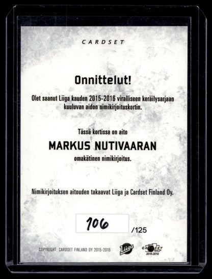 2015-16 Cardset Signature - Markus Nutivaara /125