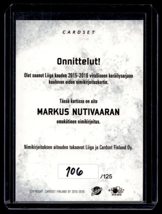 2015-16 Cardset Signature - Markus Nutivaara /125