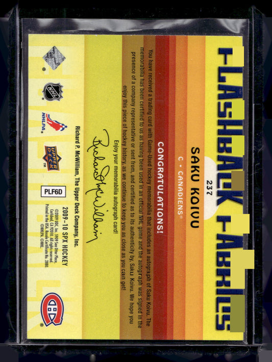 2009-10 Upper Deck SPx - Autographed Flashback Fabrics - Saku Koivu #237