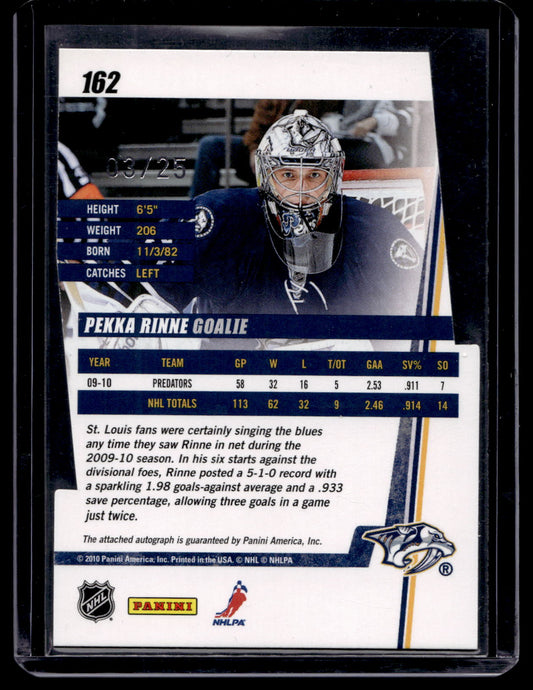 2010-11 Donruss - Die-Cut Autographs - Pekka Rinne #162 /25