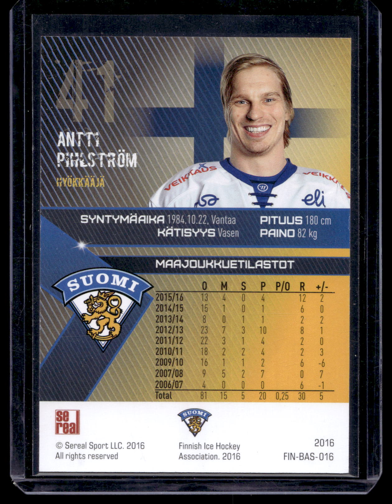 2016 Sereal Team Finland Silver - Antti Pihlström #FIN-BAS-016 /60