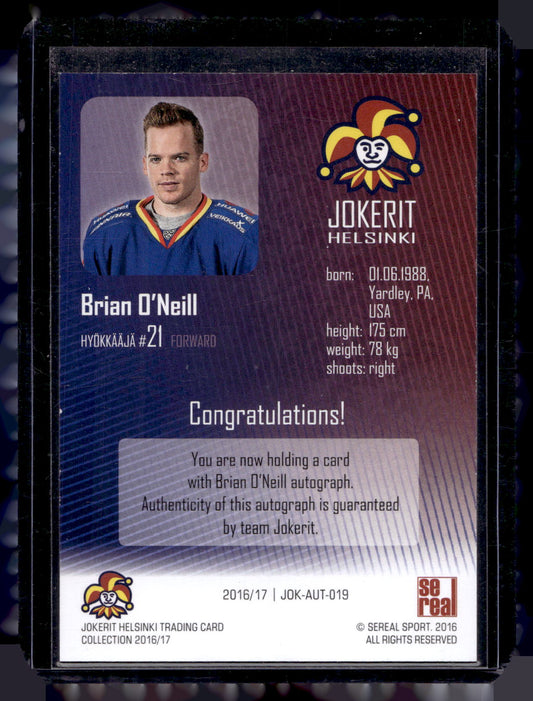 2016-17 Cereal Jokerit Autograph - Brian O'Neill #JOK-AUT-019 /50