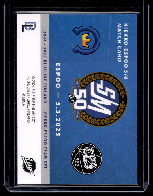 2024-25 Blueline Kiekko-Espoo Team Set - Match Card - Arttu Tuomaala #5