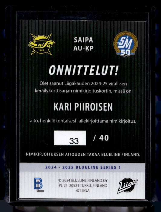 2024-25 Blueline Signature Gold - Kari Piiroinen #AU-KP /40