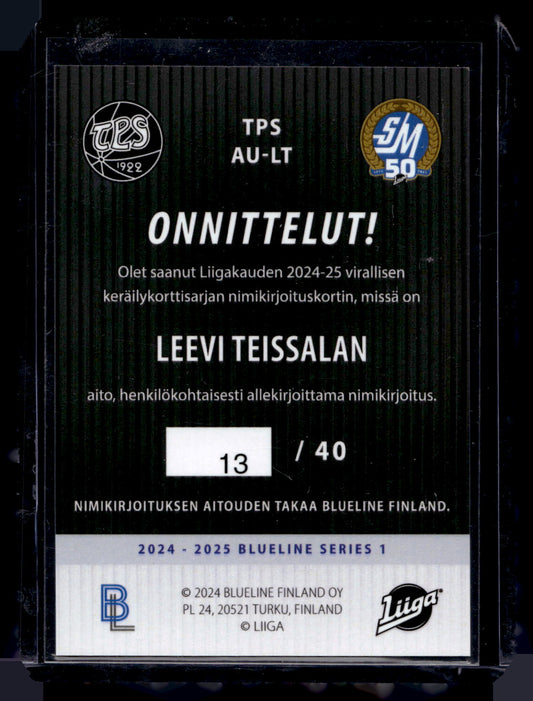 2024-25 Blueline Signature Gold - Leevi Teissala #AU-LT /40