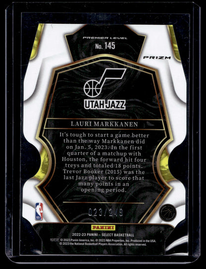2022-23 Panini Select - Blue Prizm Die-Cut Premier Level - Lauri Markkanen #145 /249 #pelinumerolla
