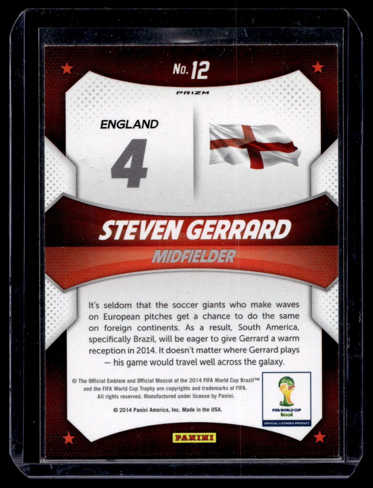 2014 Panini Prizm World Cup - Stars - Yellow & Red Pulsar Prizm - Steven Gerrard #12