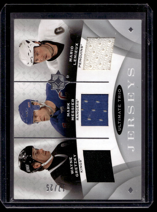 2008-09 Ultimate Collection - Ultimate Trio Jerseys - Wayne Gretzky / Mark Messier / Mario Lemieux #UJ3-HOF /25