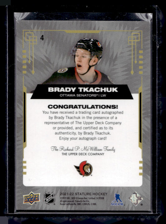 2021-22 Upper Deck Stature - Green Autographs #4 Brady Tkachuk /50