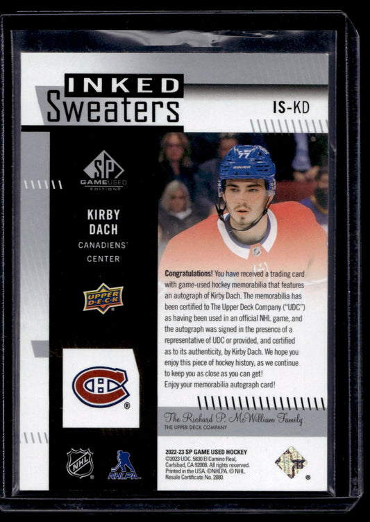 2022-23 Upper Deck SP Game Used - Inked Sweaters - Kirby Dach #IS-KD /35