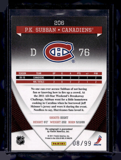 2010-11 Panini Zenith - Donruss Elite Autographs - Dare to Tear - P.K. Subban #206 /99 RY