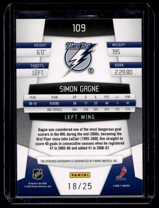 2010-11 Panini Certified - Mirror Gold Signatures - Simon Gagne #109 /25