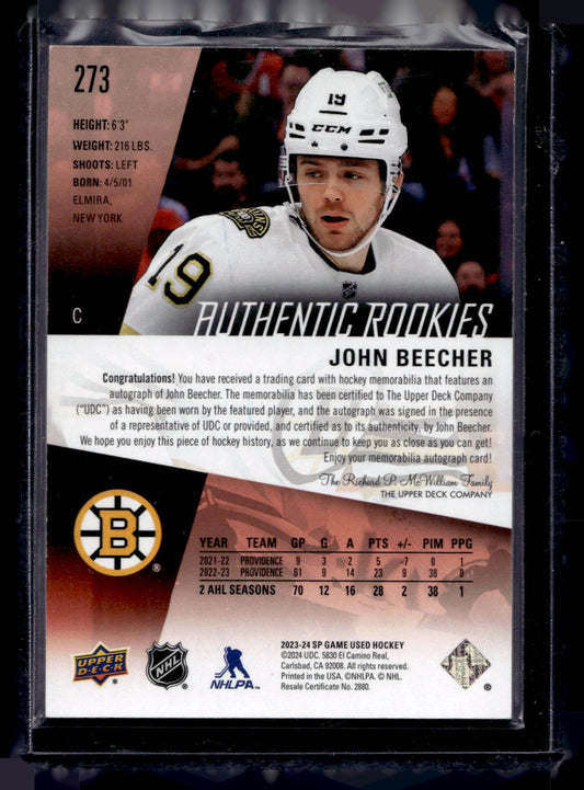2023-24 Upper Deck SP Game Used - Jersey Autographs - Authentic Rookies - John Beecher #273 /149 RC