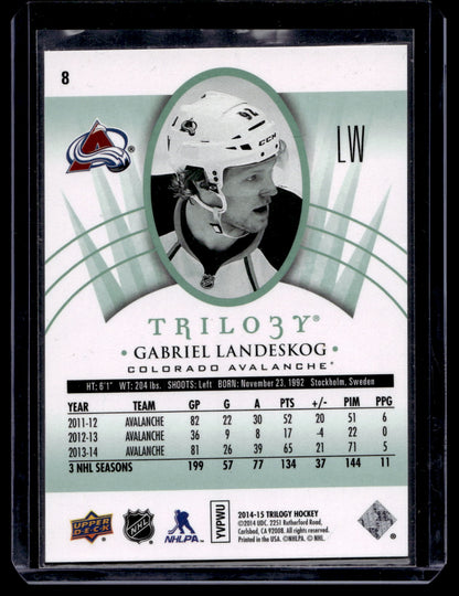 2014-15 Upper Deck Trilogy - Radiant Green - Gabriel Landeskog  #8 /21