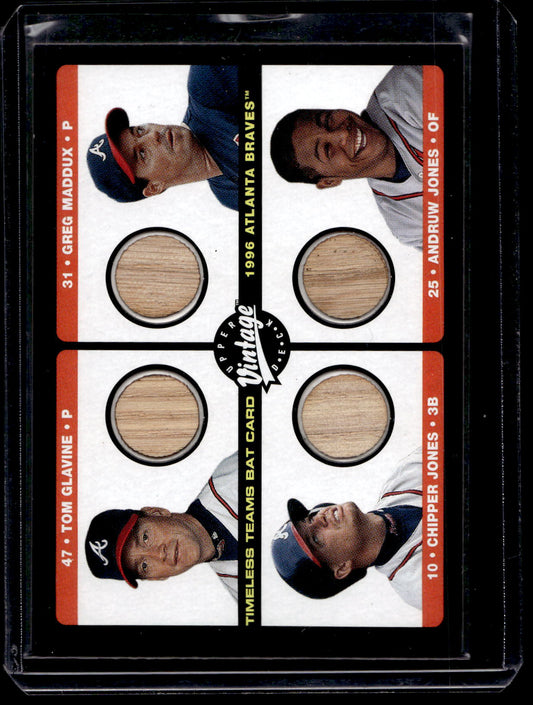 2002 Upper Deck Vintage - Timeless Teams Quad Bats - Tom Glavine / Greg Maddux / Chipper Jones / Andruw Jones #B-ATL