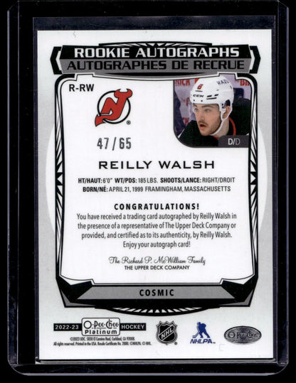 2023-24 Upper Deck O-Pee-Chee Platinum - 2022-23 Update Rookie Autographs - Cosmic - Reilly Walsh  #R-RW /65