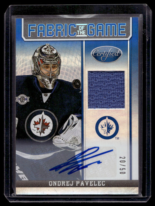 2012-13 Panini Certified - Fabric of the Game - Mirror Blue Jersey Autographs - Ondrej Pavelec #FOG-OP /50