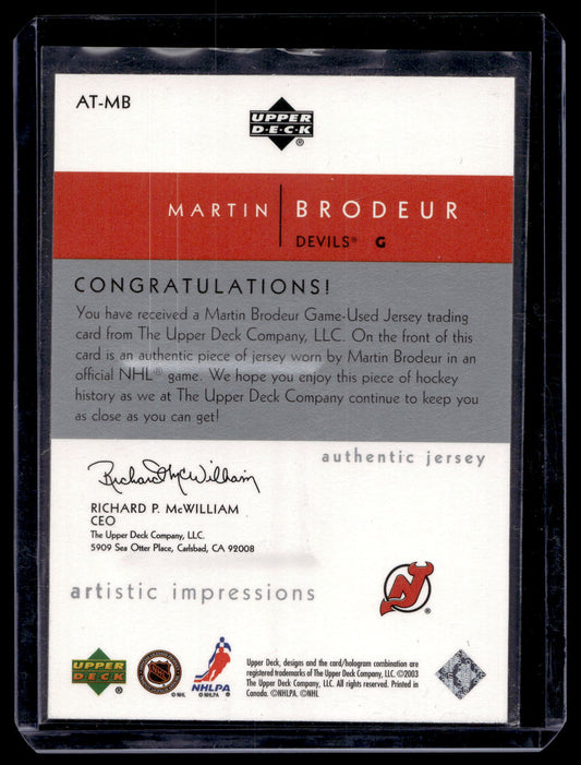 2002-03 Upper Deck Artistic Impressions - Artist's Touch Jerseys - Martin Brodeur #AT-MB /499