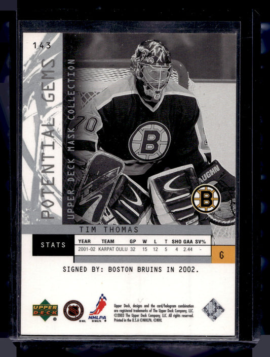 2002-03 Upper Deck Mask Collection -  Tim Thomas #143 /1750 RC