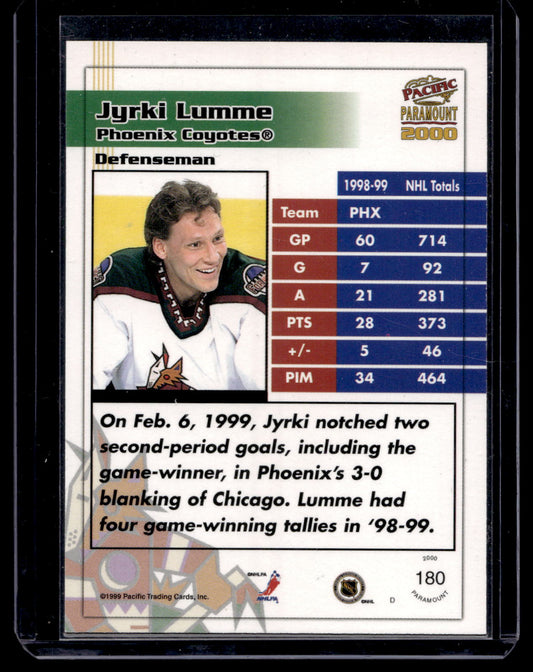 1999-00 Pacific Paramount - Holo-Silver - Jyrki Lumme #180 /99