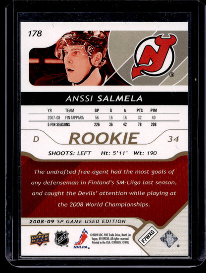 2008-09 Upper Deck SP Game Used Edition - Gold - Authentic Rookies - Anssi Salmela #178 /100