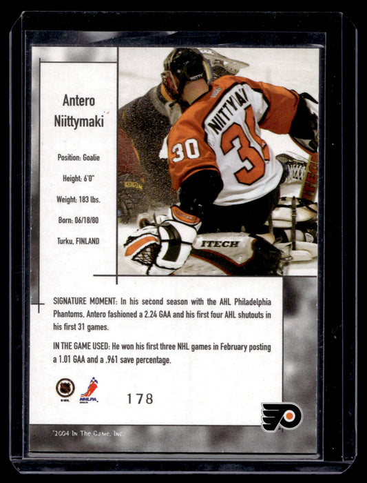 2003-04 In the Game-Used Signature Series - Antero Niittymaki  #178 /390 RC