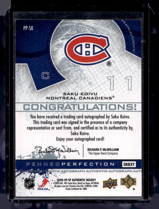 2008-09 Upper Deck SP Authentic - Penned Perfection - Saku Koivu #PP-SK /50