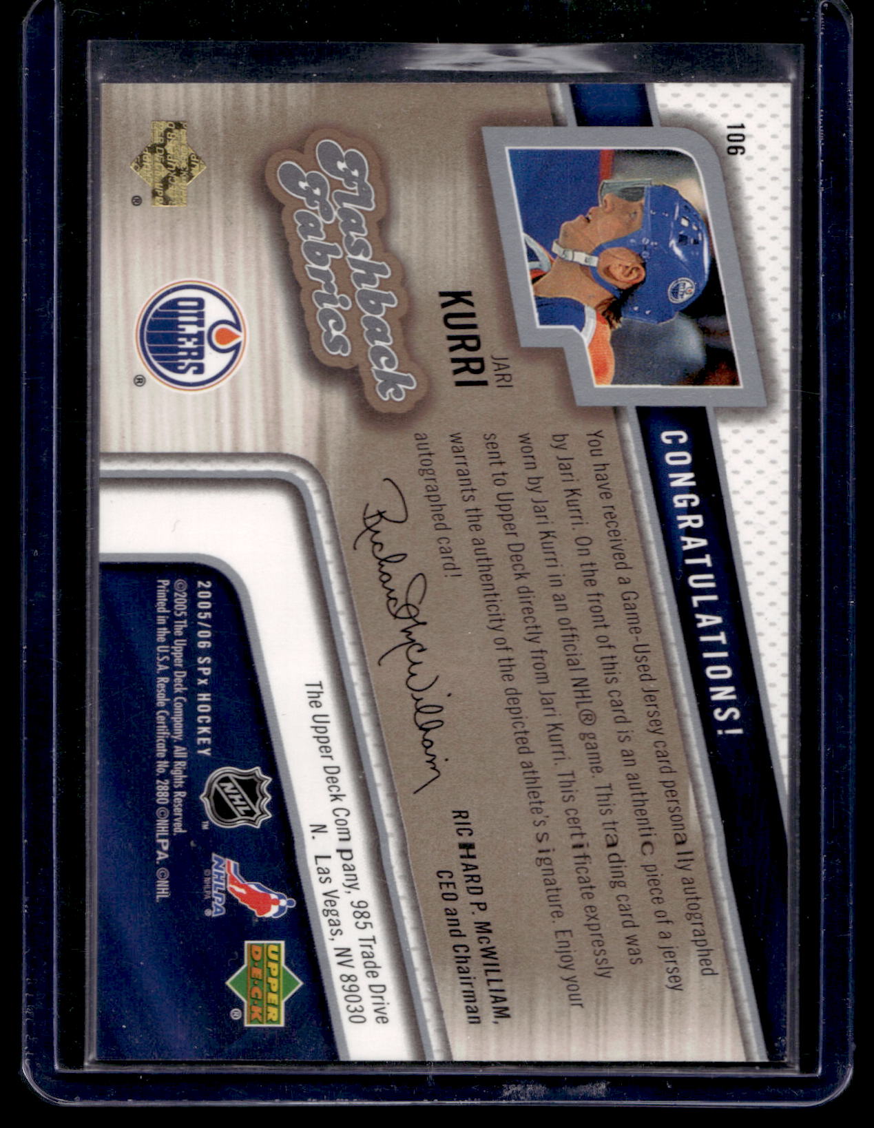 2005-06 Upper Deck SPx -  Flashback Fabrics - Jari Kurri #106