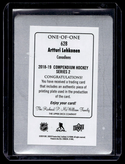 2018-19 Upper Deck Compendium - Printing Plate Magenta - Artturi Lehkonen #628 1of1
