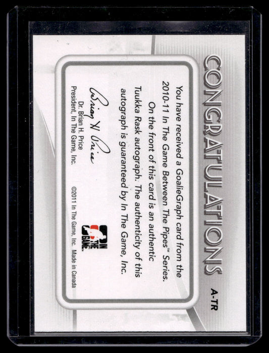 2010-11 In the Game Between the Pipes - GoalieGraphs - Tuukka Rask #A-TR