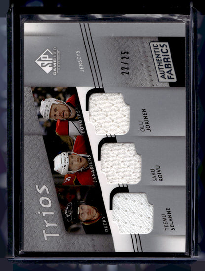 2008-09 Upper Deck SP Game Used Edition - Authentic Fabrics Trios - Teemu Selanne / Saku Koivu / Olli Jokinen #AF3-SKJ /25