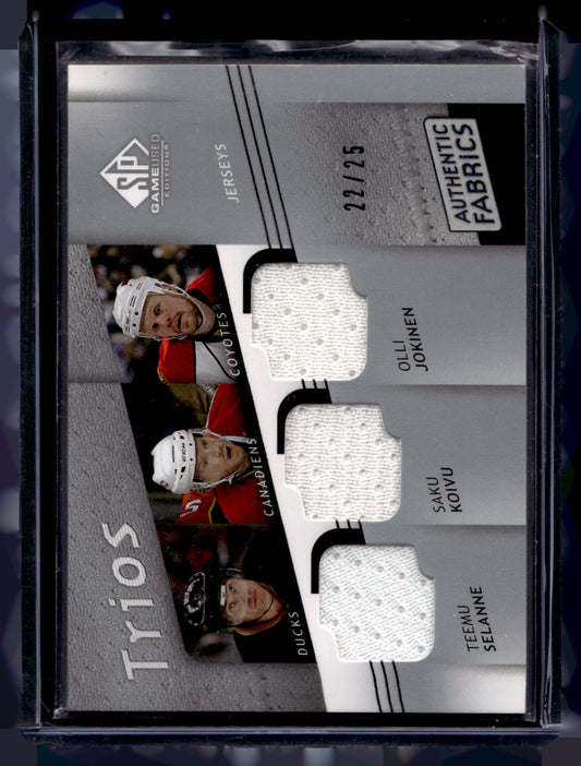 2008-09 Upper Deck SP Game Used Edition - Authentic Fabrics Trios - Teemu Selanne / Saku Koivu / Olli Jokinen #AF3-SKJ /25