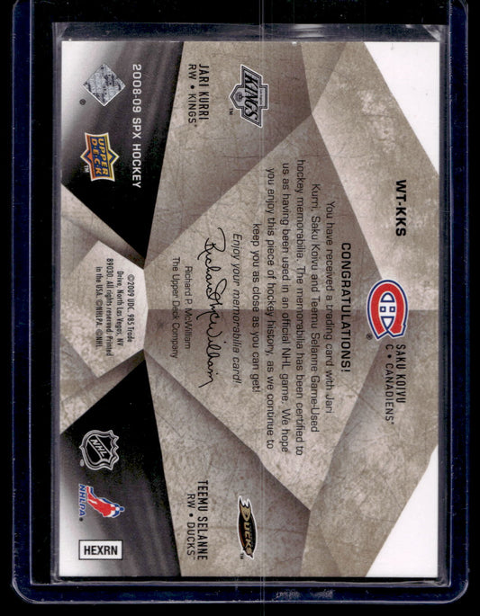 2008-09 Upper Deck SPx - Winning Trios - Jari Kurri / Saku Koivu / Teemu Selanne #WT-KKS /99
