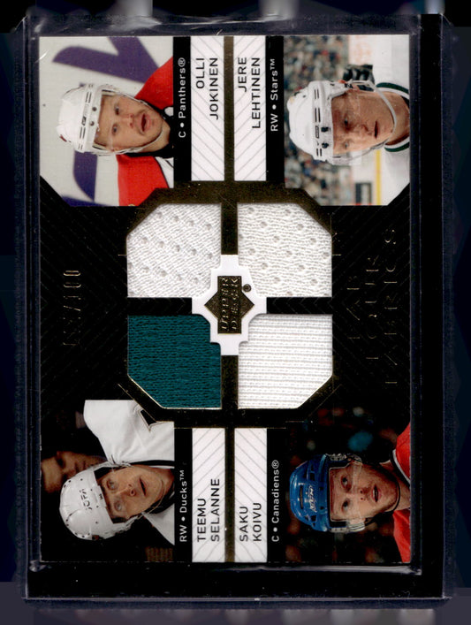 2007-08 Upper Deck - Fab Four Fabrics - Teemu Selanne / Olli Jokinen / Saku Koivu / Jere Lehtinen #FF-SLKJ /100