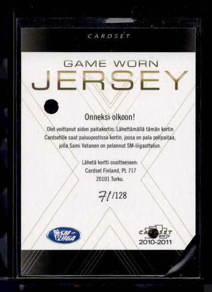 2010-11 Cardset Game Worn Jersey Sami Vatanen /128
