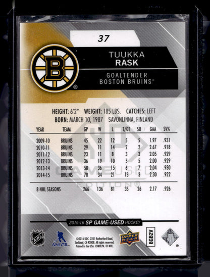 2015-16 Upper Deck SP Game-Used - Tuukka Rask #37 /40