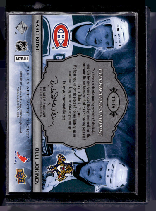 2008-09 Upper Deck Artifacts - Tundra Tandems Dual Jerseys - Silver - Saku Koivu / Olli Jokinen #TT-JS /50