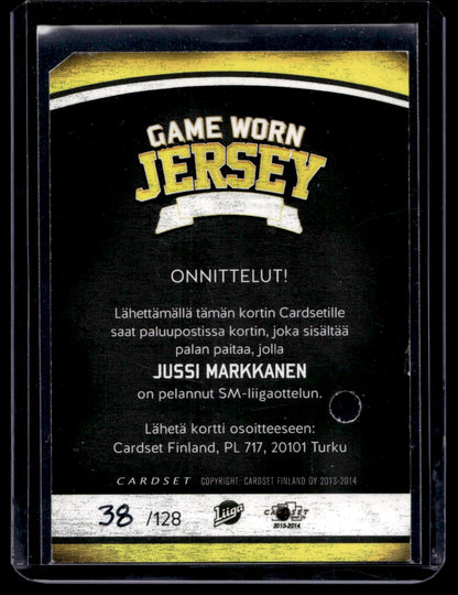 2013-14 Cardset - Game Worn Jersey - Jussi Markkanen /128