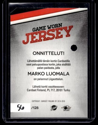 2014-15 Cardset - Game Worn Jersey - Marko Luomala /128