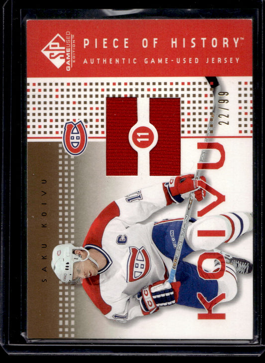 2002-03 Upper Deck SP Game Used - Piece of History - Gold - Saku Koivu #PH-KU /99