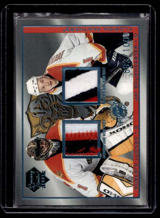 2003-04 Pacific Luxury Suite  - Platinum Blue Jersey/Patch - Roberto Luongo / Jay Bouwmeester #36 /100