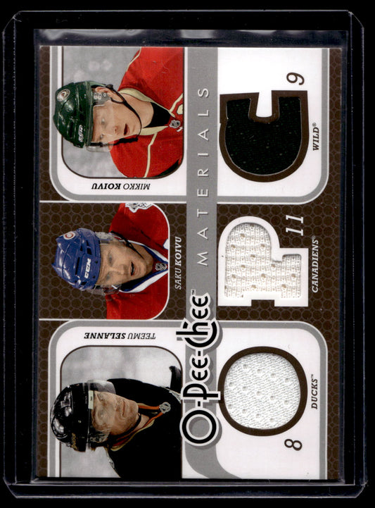 2008-09 O-Pee-Chee - Triple Materials - Teemu Selanne / Saku Koivu / Mikko Koivu #3M-FIN