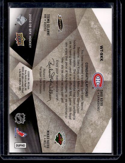 2008-09 Upper Deck SPx - Winning Trios - Teemu Selanne / Saku Koivu / Mikko Koivu #WT-SKK /99
