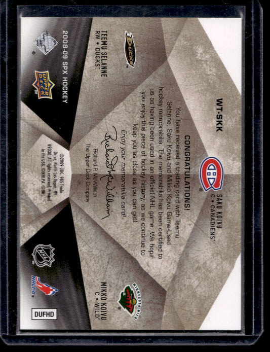 2008-09 Upper Deck SPx - Winning Trios - Teemu Selanne / Saku Koivu / Mikko Koivu #WT-SKK /99